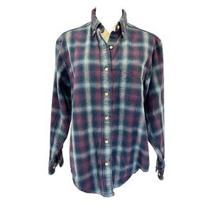 L.L. Bean Vintage Blue Plaid Button Front Medium Men's Cotton